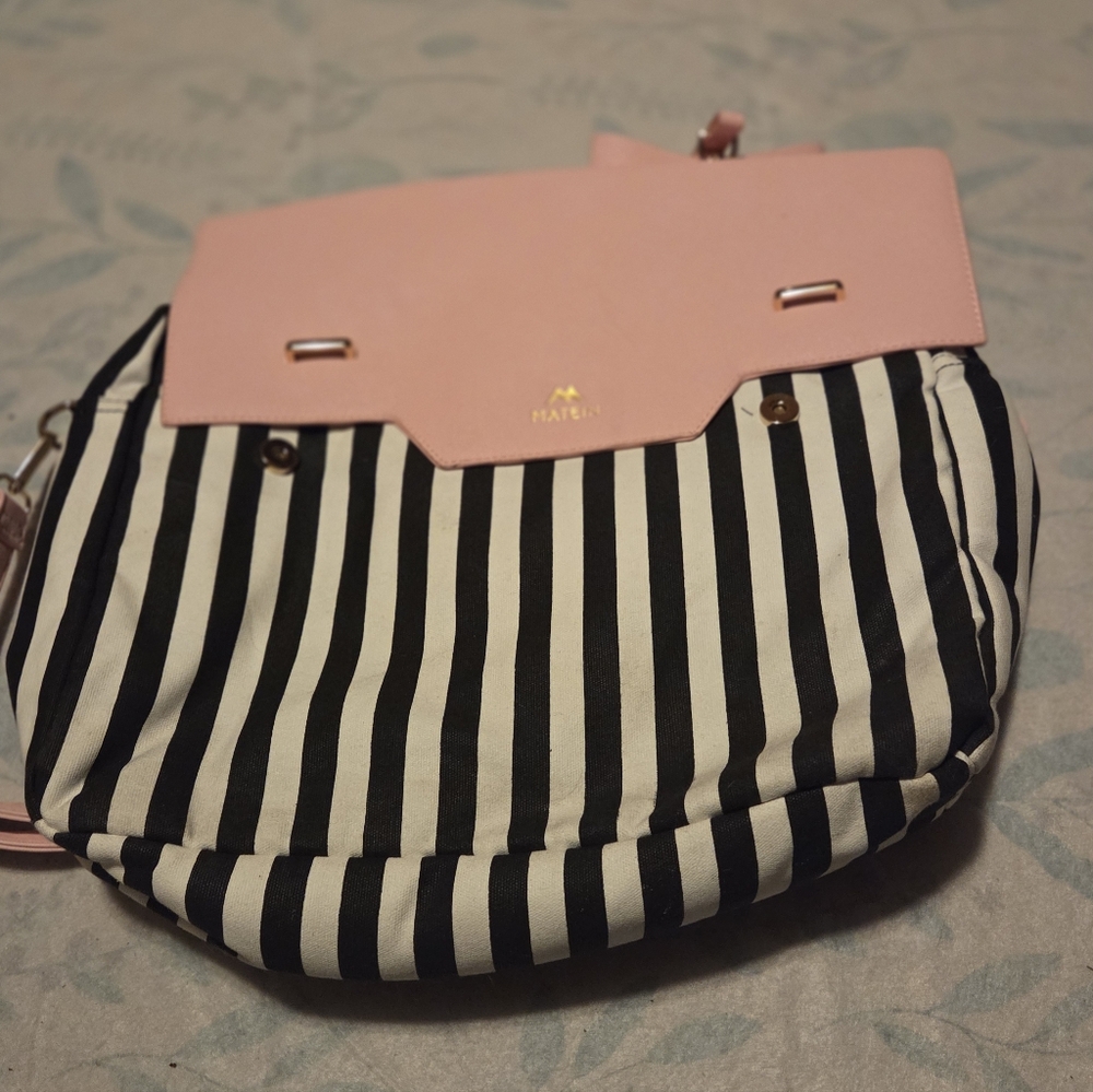 Pink and Black Striped Women's Bag